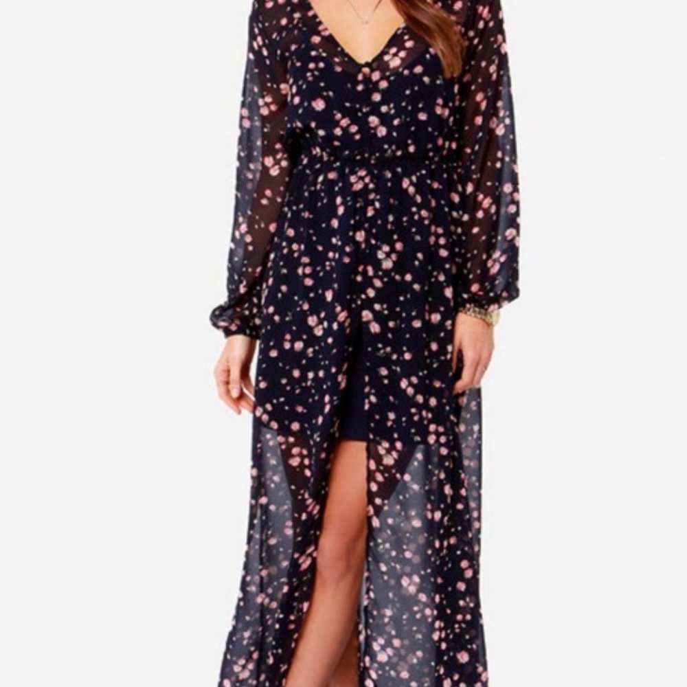 Volcom Two-Piece Silk Maxi Floral Dress w/Cotton Slip